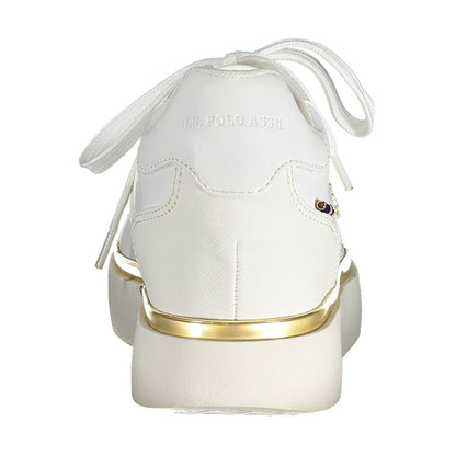 U.S. POLO ASSN. White Polyester Women Sneaker with gold accents, back view showcasing logo detail and elegant design.