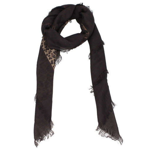 Valentino Garavani Brown Cashmere Foulard with leopard print and fringes, 140x140 cm
