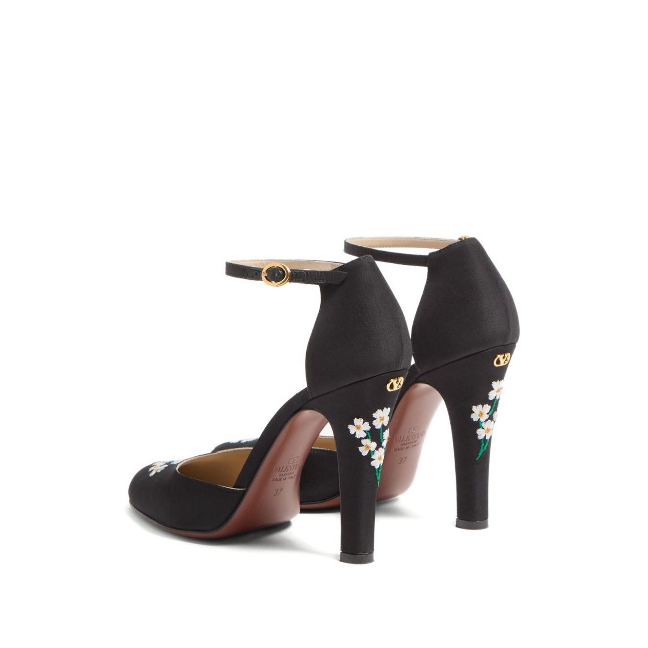 Valentino Garavani Hi Dolly Pumps In Fabric With Floral Embroidery 105mm