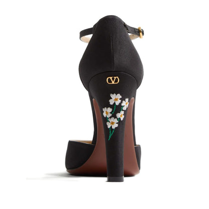 Valentino Garavani Hi Dolly Pumps In Fabric With Floral Embroidery 105mm