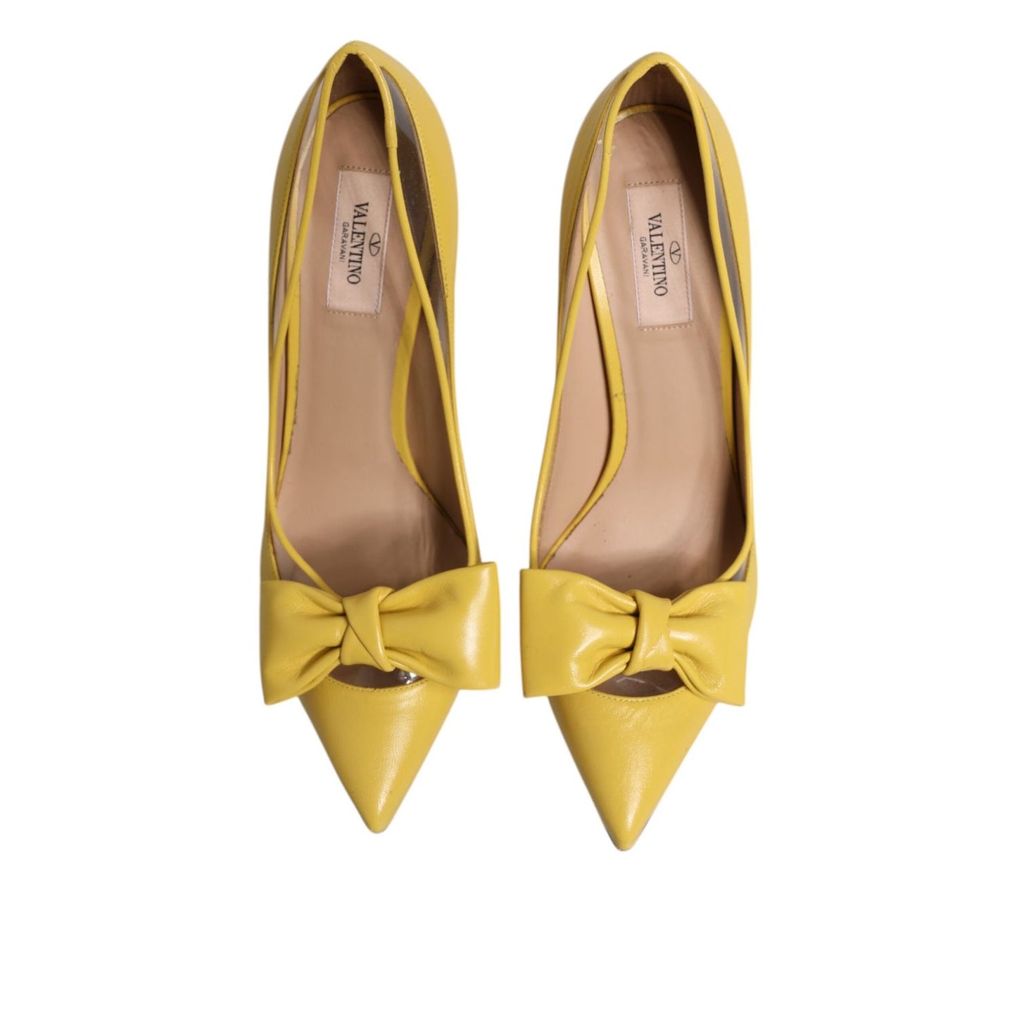Valentino Yellow Patent Leather PVC Bow Heels Pumps Shoes