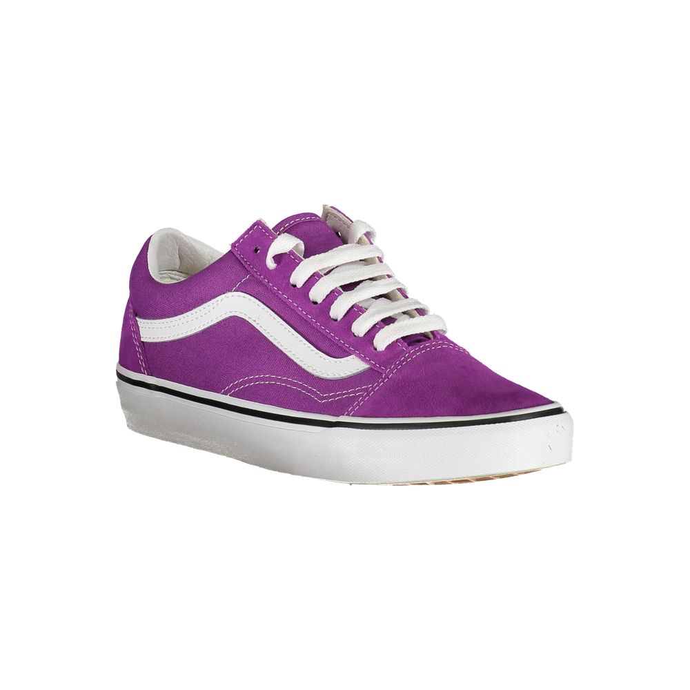 Vans Purple Polyester Sneaker, Old Skool sports shoe with laces and logo, featuring contrasting details.