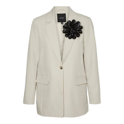Vero Moda Beige Polyester Blazer with three-dimensional floral detail, perfect for a sophisticated contemporary style.