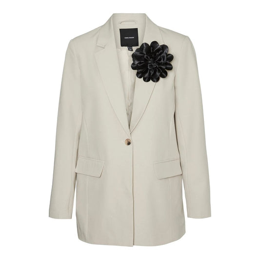 Vero Moda Beige Polyester Blazer with three-dimensional floral detail, perfect for a sophisticated contemporary style.