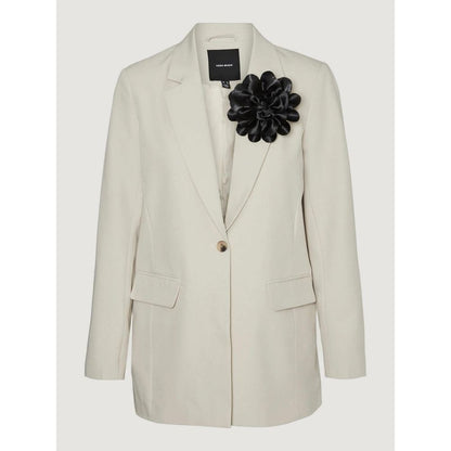 Vero Moda Beige Polyester Blazer with black floral detail, structured and elegant fit for contemporary style.