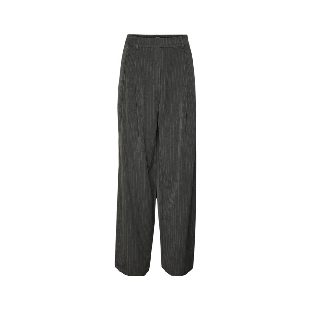 Vero Moda Gray Polyester Casual Pants with pinstripe pattern and wide-leg silhouette for a sophisticated and modern look.