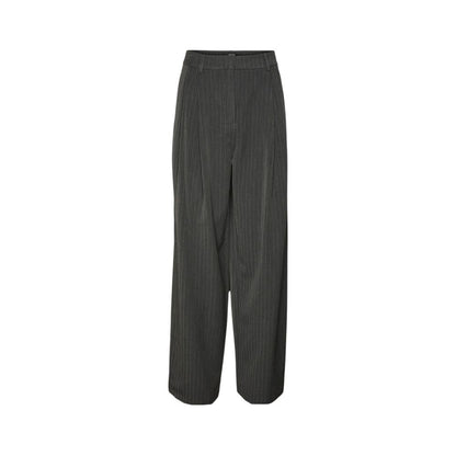 Vero Moda Gray Polyester Casual Pants with pinstripe pattern and wide-leg silhouette for a sophisticated and modern look.