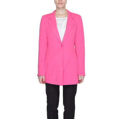 Vero Moda Pink Polyester Blazer for women with long slim silhouette and tailored fit, elegant design with single button closure.