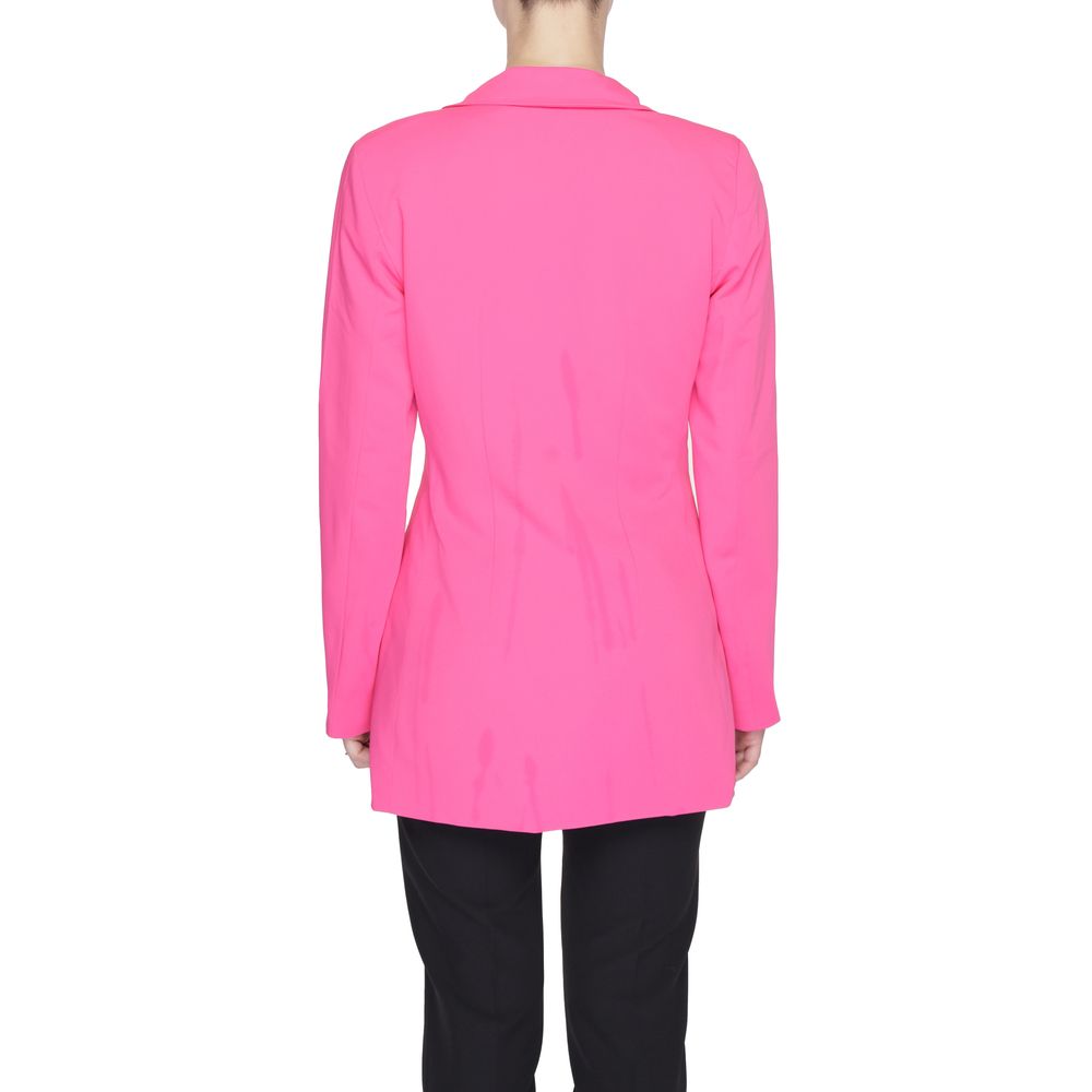 Back view of Vero Moda Pink Polyester Blazer showcasing long slim silhouette and tailored fit.