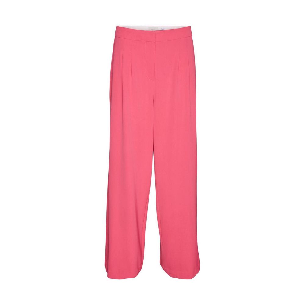 Vero Moda Pink Polyester Casual Pants, wide-leg palazzo trousers with adjustable waist and front pleats for a modern look