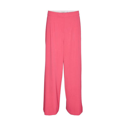 Vero Moda Pink Polyester Casual Pants, wide-leg palazzo trousers with adjustable waist and front pleats for a modern look