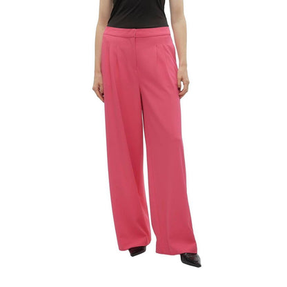 Vero Moda Pink Polyester Casual Pants with wide silhouette and adjustable waist, perfect for a modern, elegant look.