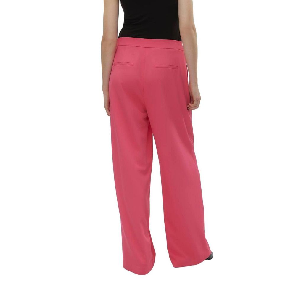 Back view of Vero Moda Pink Polyester Casual Pants with adjustable waist and flowing silhouette for an elegant look.