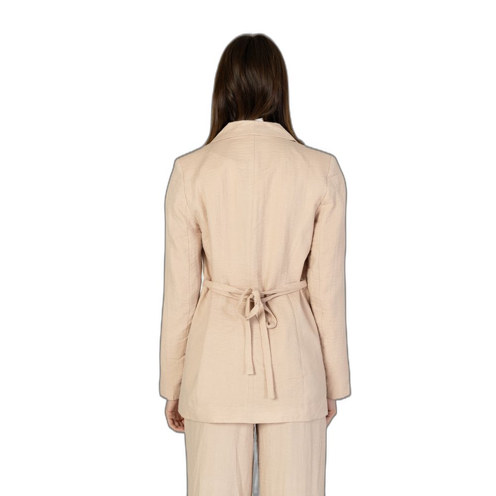 Back view of Vero Moda Pink Viscose Blazer showcasing contemporary design and tied waist detail.