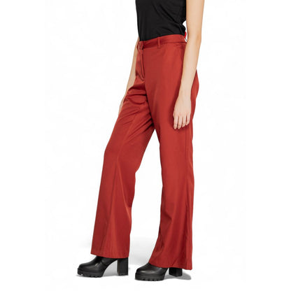 Vero Moda Red Polyester Flared Pants for women, modern palazzo trousers with wide leg, offering a comfortable and elegant style.