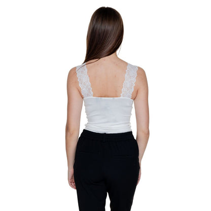Back view of Vero Moda White Viscose Tank Tops with lace trim