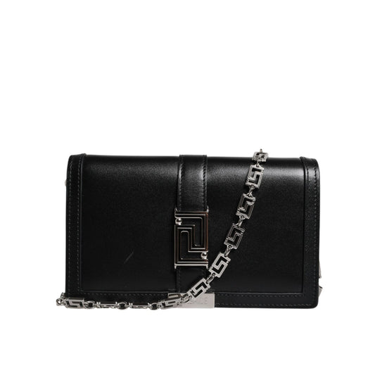 Versace Black Calfskin Leather Chain Strap Shoulder Crossbody Bag Versace