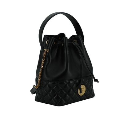 Versace Elegant Black Leather Medusa Bucket Shoulder Bag
