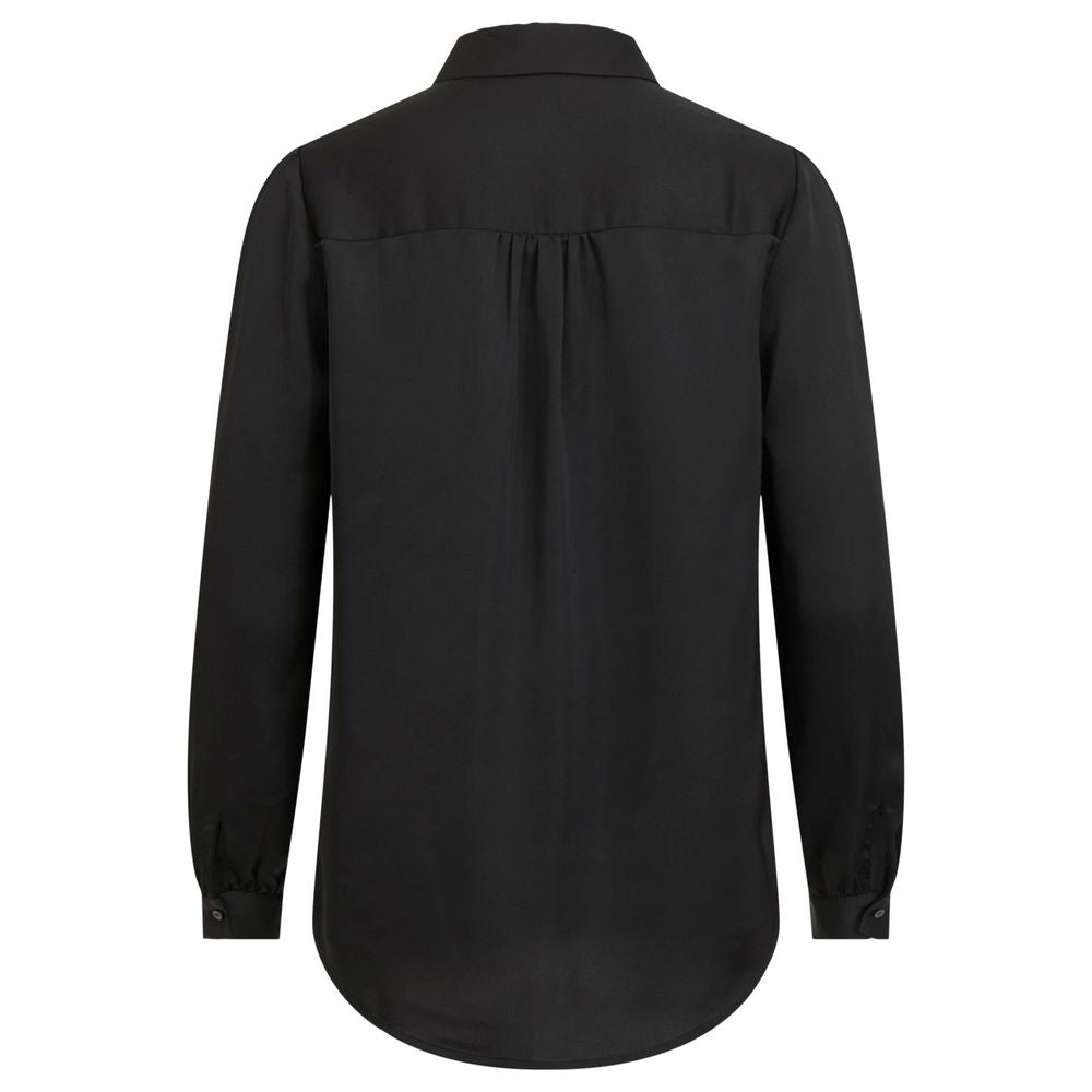 Vila Clothes Black Polyester Blouse back view with satin texture and long sleeves, perfect for work or evening occasions.