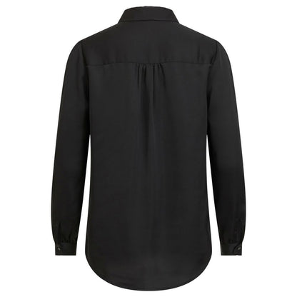 Vila Clothes Black Polyester Blouse back view with satin texture and long sleeves, perfect for work or evening occasions.