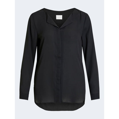 Vila Clothes Black Polyester Blouse with long sleeves, elegant design perfect for office and evening wear.