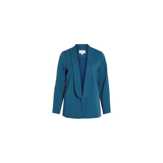 Vila Clothes Blue Polyester Blazer for women, elegant design with open front and classic lapels.