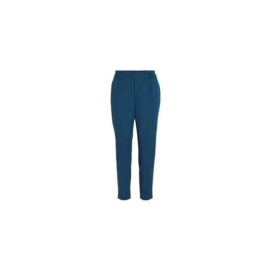Vila Clothes Blue Polyester Pants - high waist, slim fit, ankle-length, refined style, comfortable blend fabric.