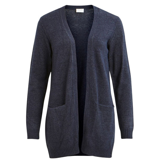 Vila Clothes Blue Viscose Cardigan with side pockets, lightweight knit ideal for layering and versatile styling.