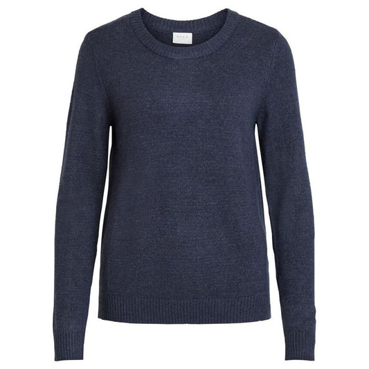Vila Clothes Blue Viscose Sweatshirt with round neck and long sleeves, perfect for cool weather and versatile styling.
