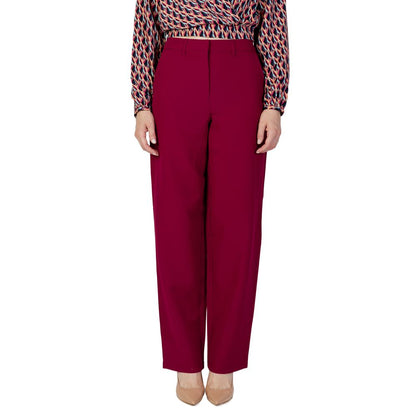 Woman wearing Vila Clothes Bordeaux Polyester Casual Pants showcasing elegant wide-leg design