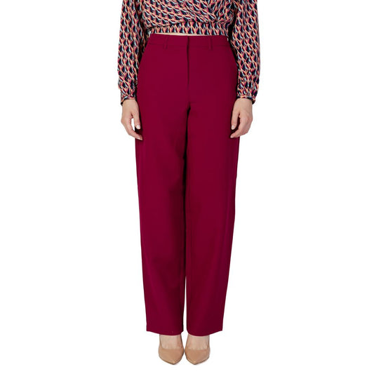Woman wearing Vila Clothes Bordeaux Polyester Casual Pants showcasing elegant wide-leg design