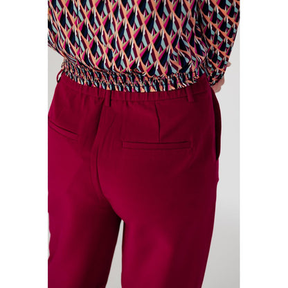 Back view of Vila Clothes Bordeaux Polyester Casual Pants showcasing elegant wide-leg design.
