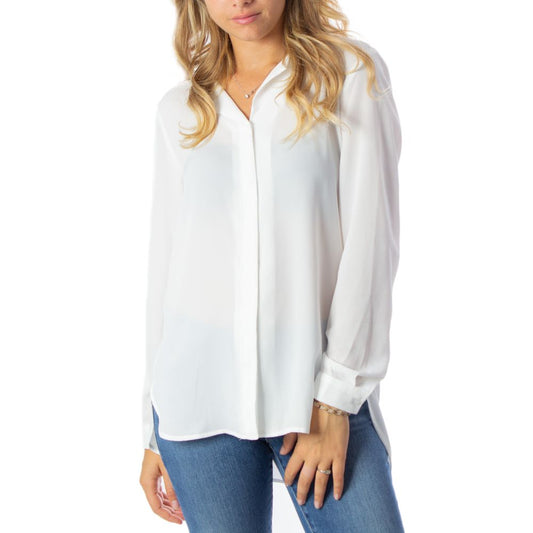 Vila Clothes Cream Polyester Blouse with long sleeves and a button-up front, perfect for office or evening wear.