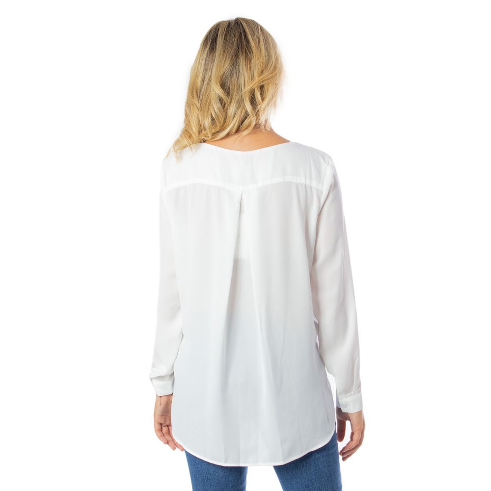 Back view of Vila Clothes Cream Polyester Blouse, featuring long sleeves and a minimalist design.