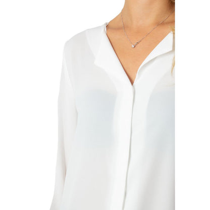Vila Clothes Cream Polyester Blouse with classic collar and button closure, ideal for office and evening wear.