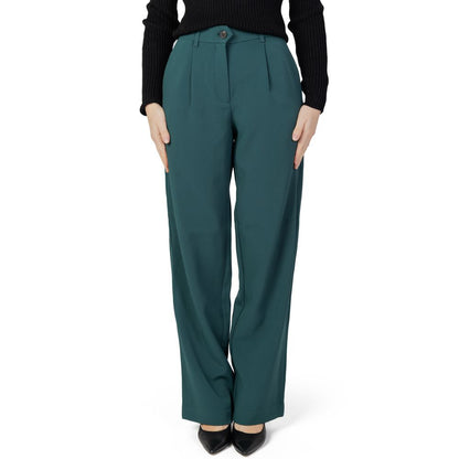 Vila Clothes Green Recycled Polyester Flared Pants for women, showcasing tailored bootcut design and bell-bottom style.