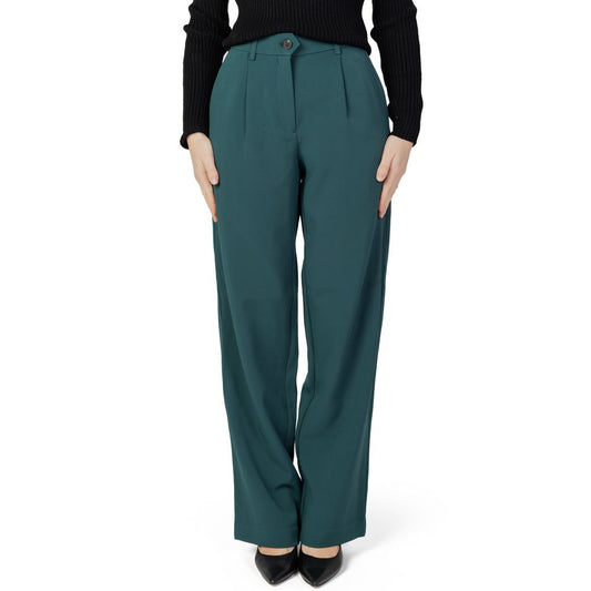 Vila Clothes Green Recycled Polyester Flared Pants for women, showcasing tailored bootcut design and bell-bottom style.