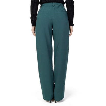 Vila Clothes Green Recycled Polyester Flared Pants, back view, showcasing tailored fit and flared design for elegant style.