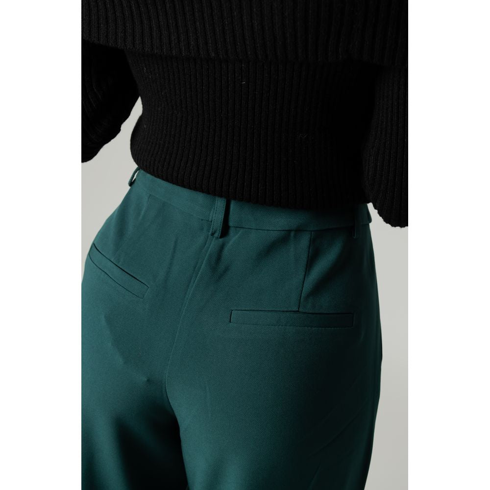 Vila Clothes Green Recycled Polyester Flared Pants showcasing slim silhouette and flared hem design for women.