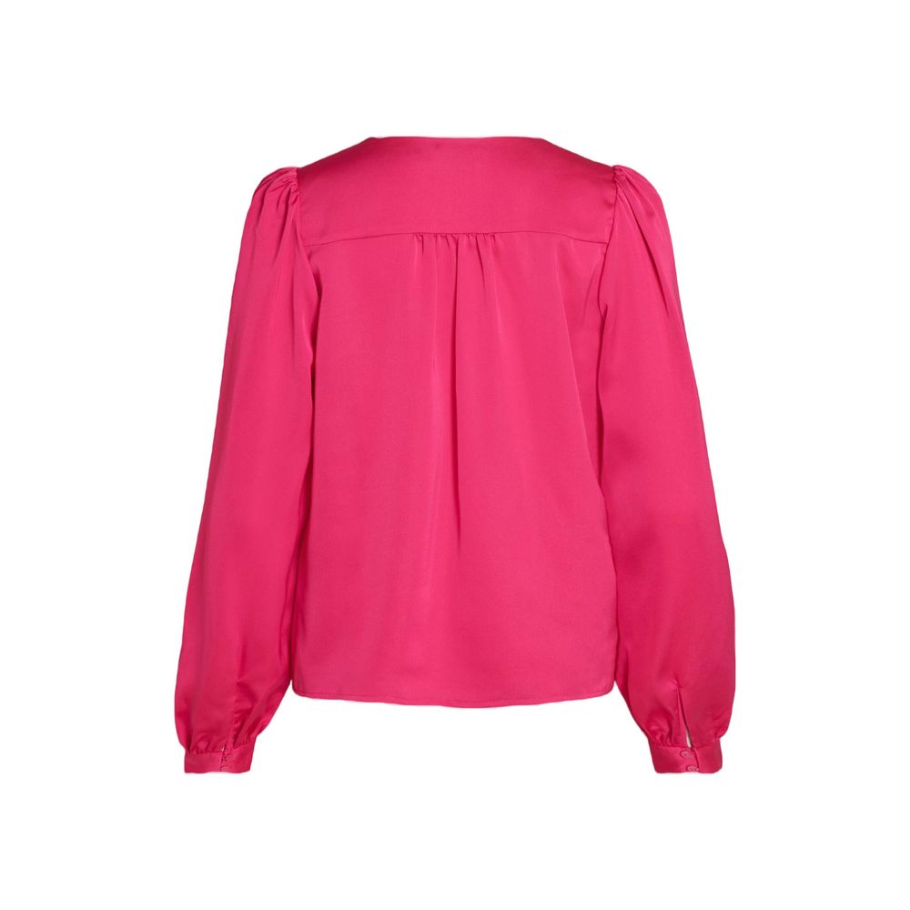 Back view of Vila Clothes Pink Polyester Blouse with wide long sleeves and elegant V-neck design.