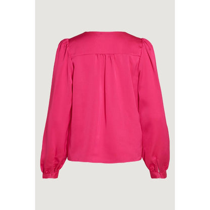 Back view of Vila Clothes Pink Polyester Blouse with long wide sleeves and VIELLETTE V-neck design.