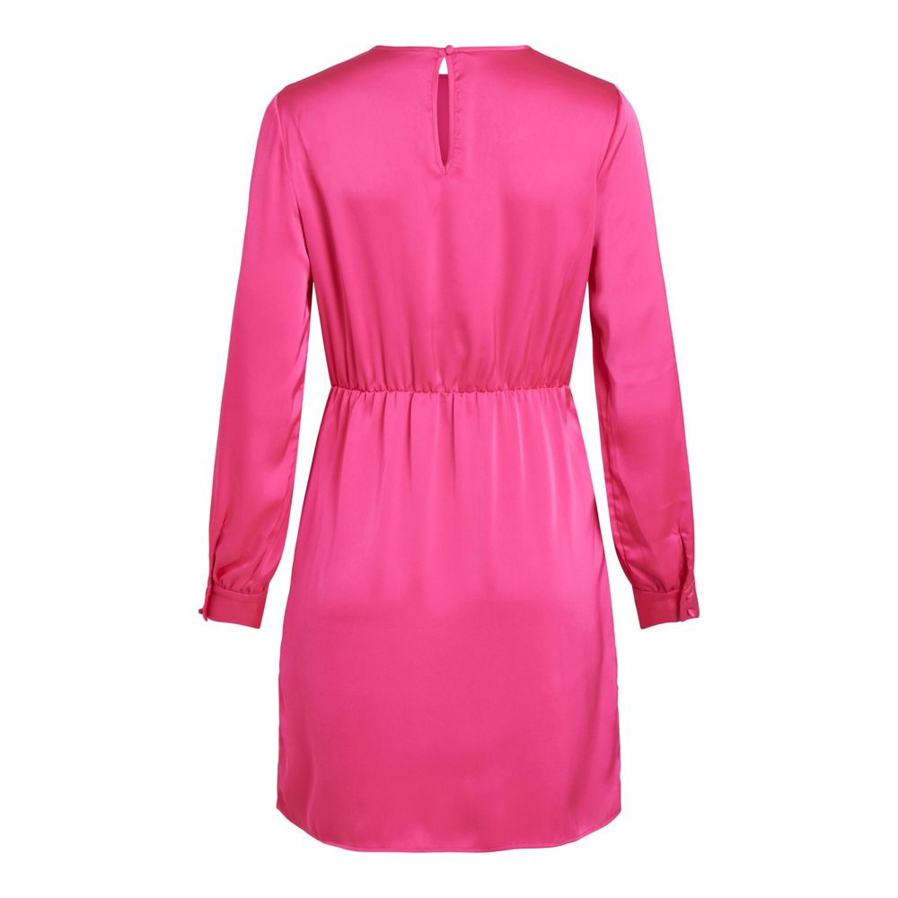 Vila Clothes Pink Polyester Short Dress with long sleeves and waist detail.