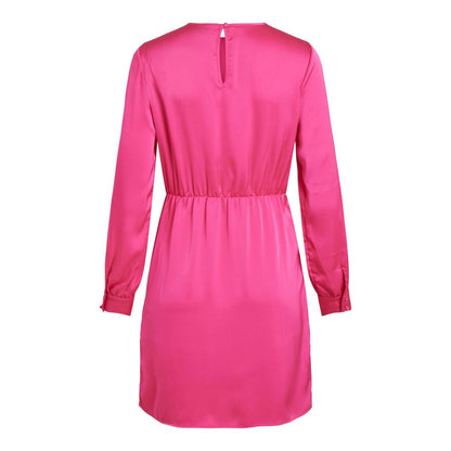Vila Clothes Pink Polyester Short Dress with long sleeves and waist detail.