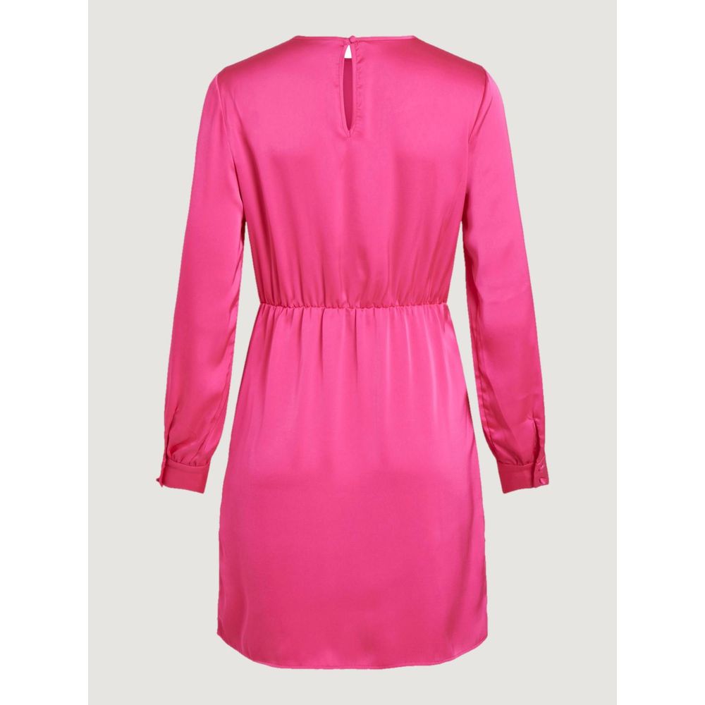 Back view of Vila Clothes Pink Polyester Short Dress with long sleeves and buttoned cuffs