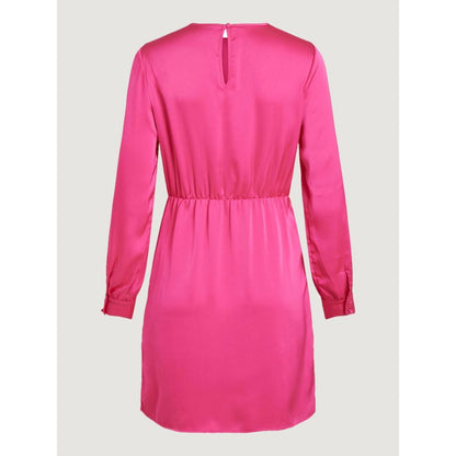 Back view of Vila Clothes Pink Polyester Short Dress with long sleeves and buttoned cuffs