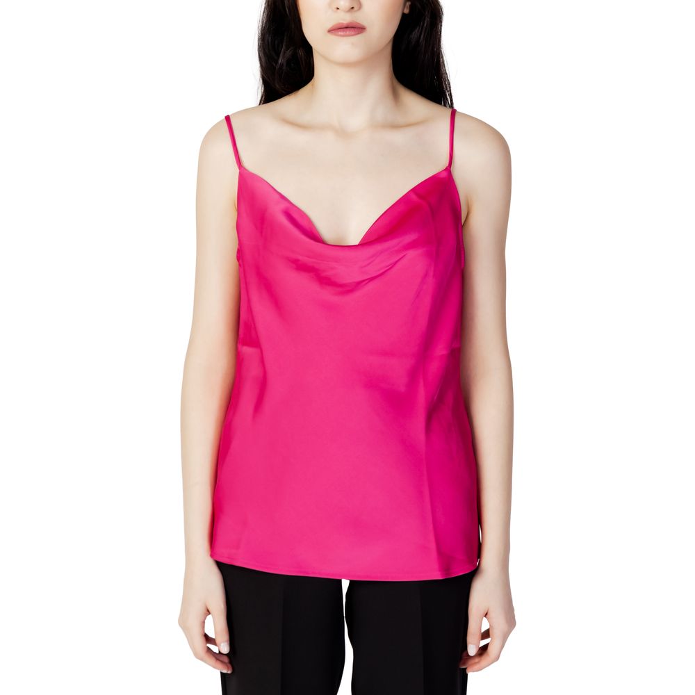 Model wearing Vila Clothes Pink Polyester Tank Tops with draped neckline and adjustable straps.