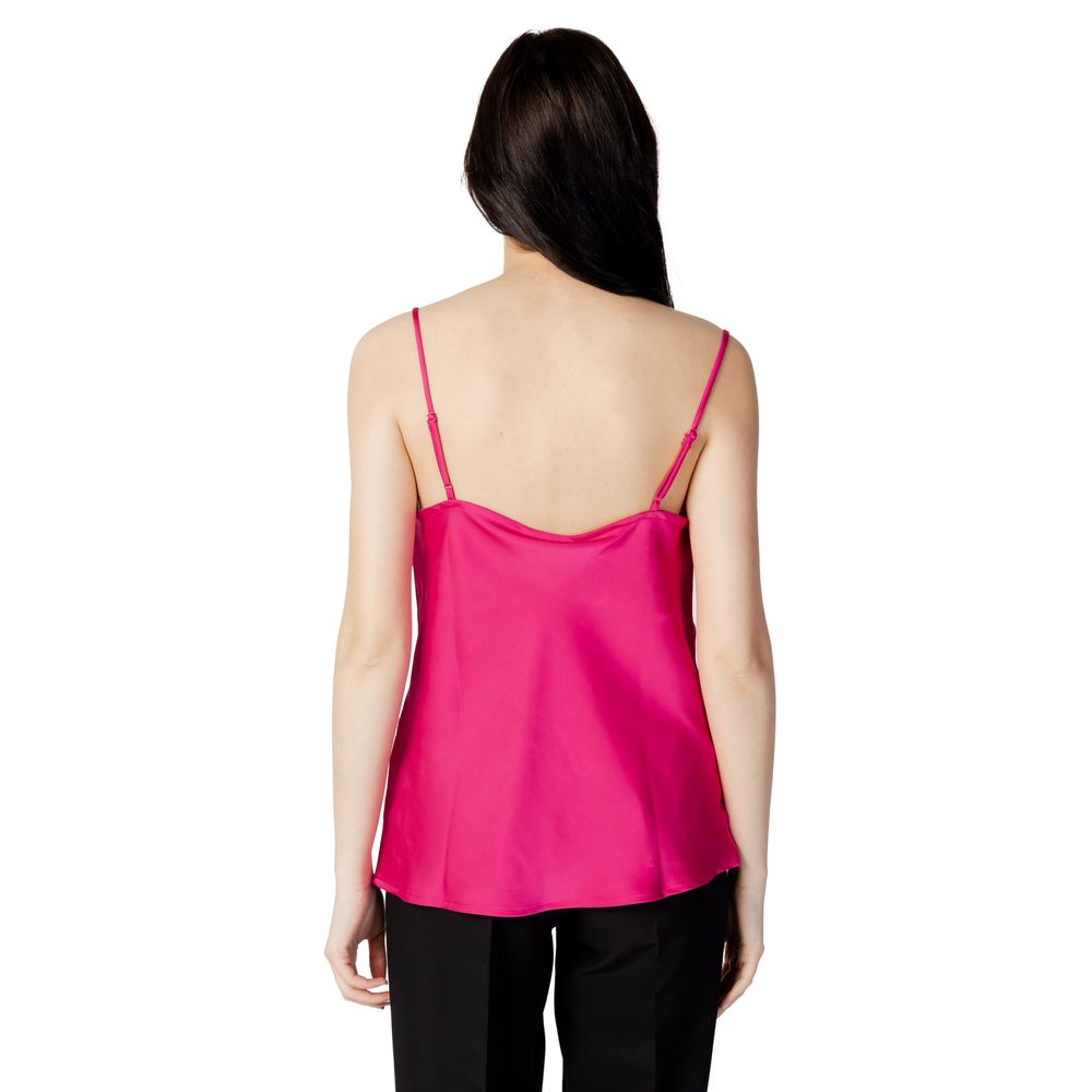Back view of Vila Clothes Pink Polyester Tank Tops for women with adjustable straps and elegant draped neckline, model 14085600.