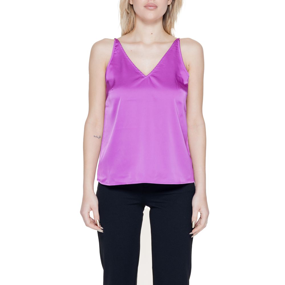 Vila Clothes Pink Polyester Top with V-neck and adjustable straps for women.