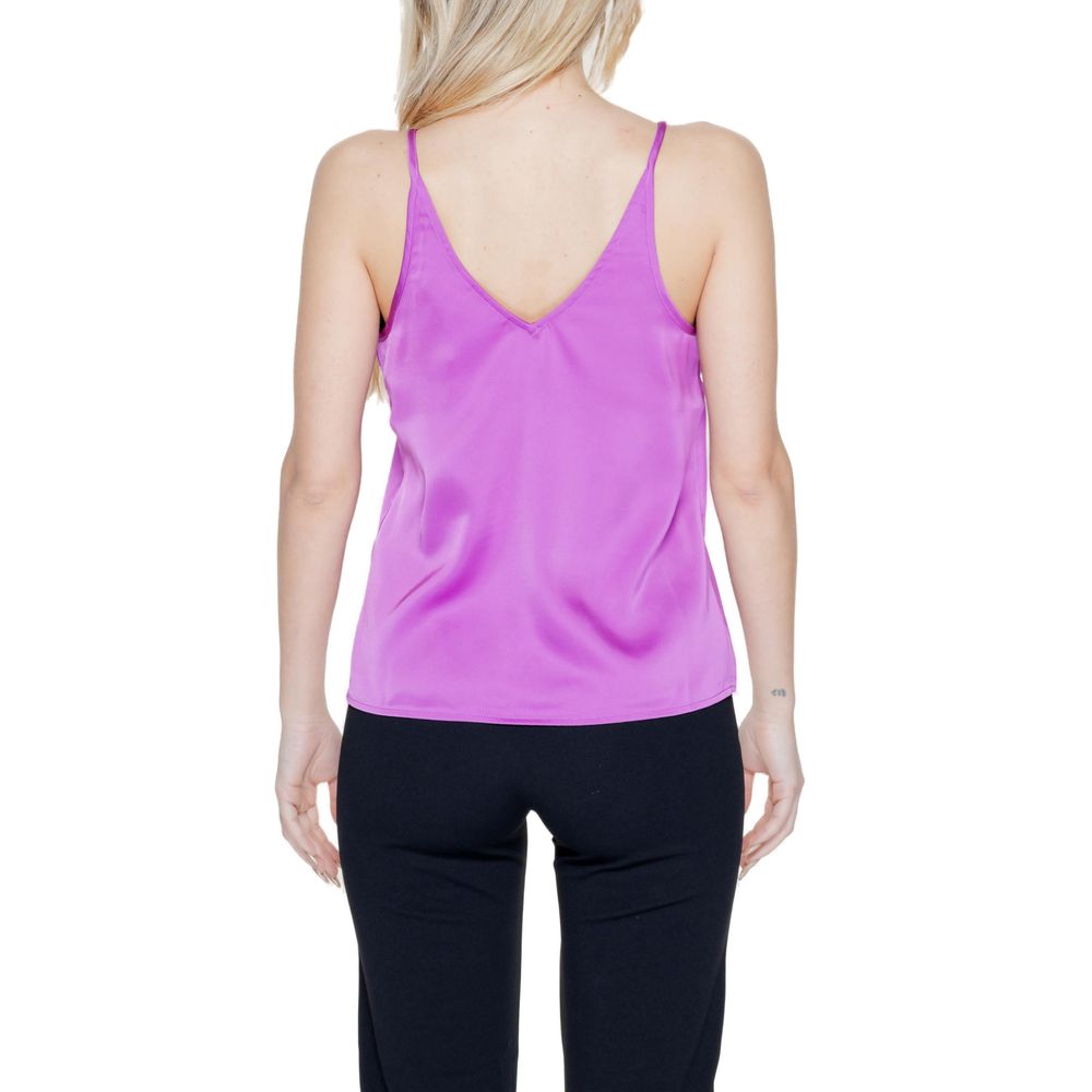 Back view of Vila Clothes Pink Polyester Top with adjustable straps, featuring a V-neckline and fluid silhouette, styled elegantly on a woman.