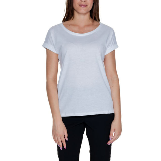 Vila Clothes White Cotton T-Shirt with round neckline and short sleeves for women, offering comfort and style - perfect everyday wear.